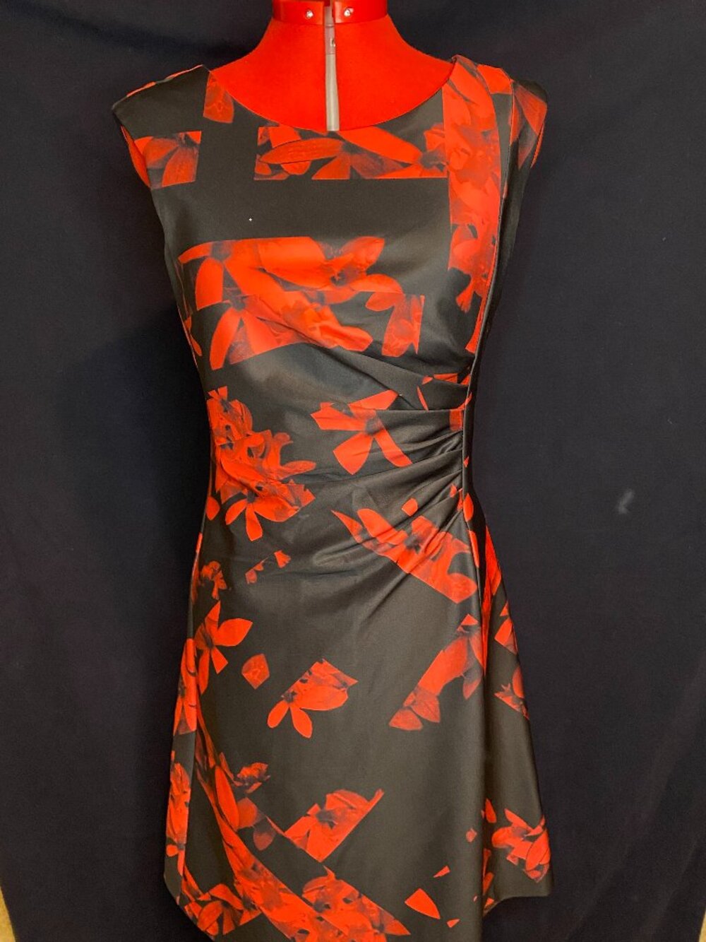 Karl Lagerfeld red and black floral cocktail dress sz 8